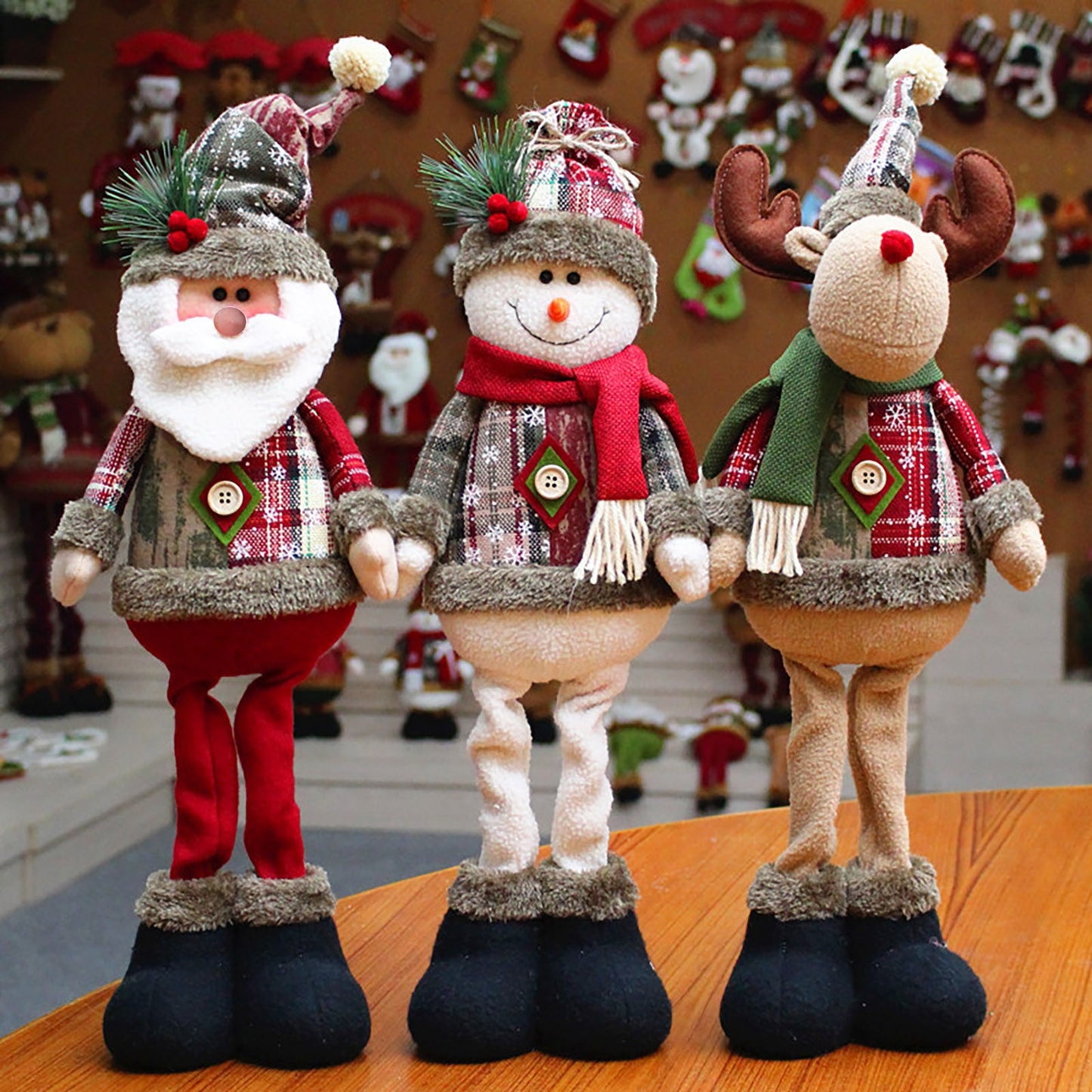 3PCS Christmas Decorative Dolls – Santa Claus, Reindeer & Snowman Holiday Doll Ornaments