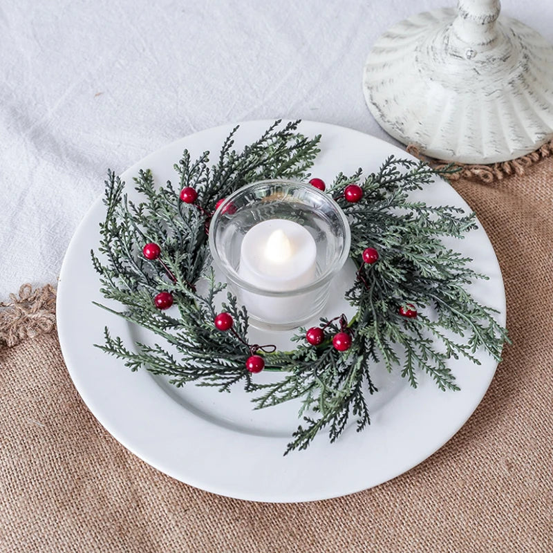 Christmas Candle Ring Wreath | Artificial Flower & Greenery Candle Holder Garland for Festive Table Décor