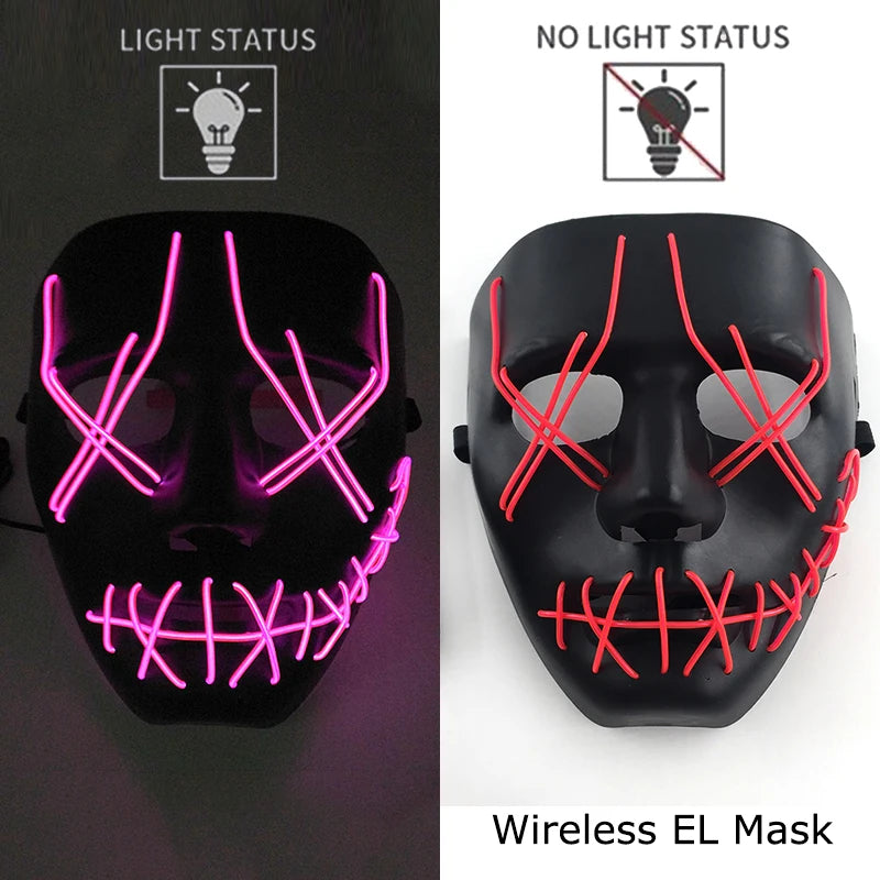 Wireless Neon LED Purge Mask – Glow-in-the-Dark Halloween Cosplay, Masquerade & Party Dress-Up Mask