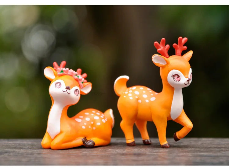 2pcs Mini Sika Deer Figurines | Woodland Animal Ornaments for Fairy Gardens & Christmas Displays