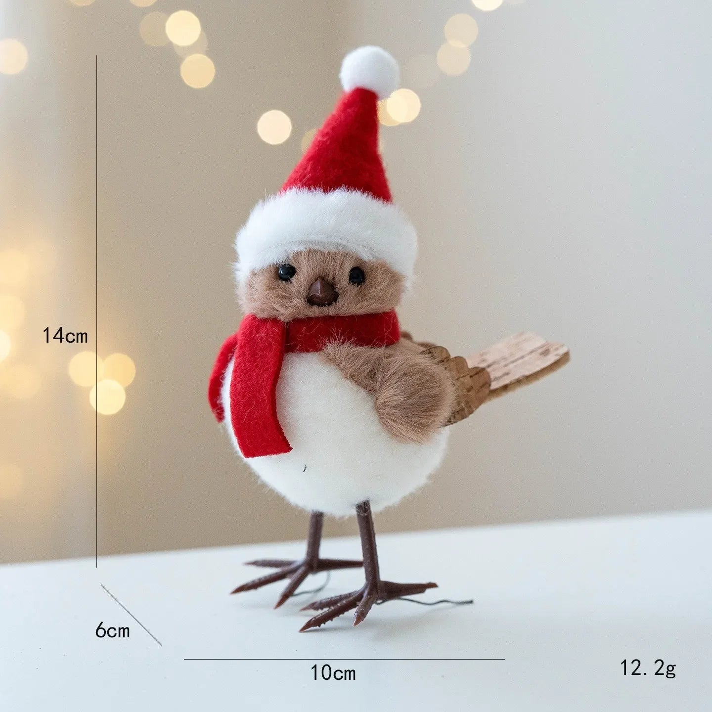 Christmas Bird Ornament – Festive Faux Bird with Red Scarf & Hat Decoration