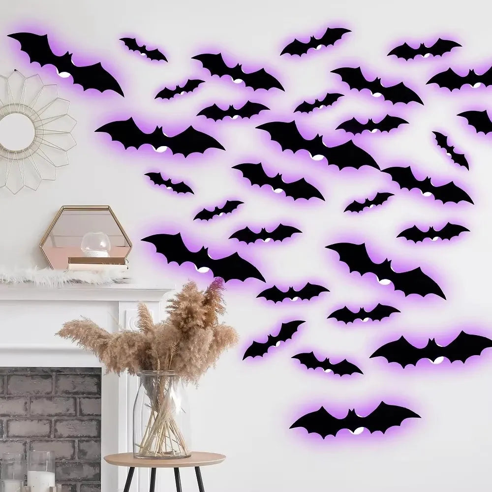 12/24PCS Halloween LED Night Light Bats – Stereoscopic Wall Decals for Party, Festival & Home Decoration