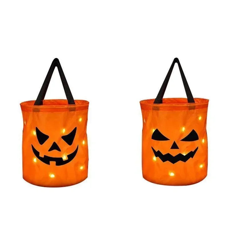 LED Light Halloween Pumpkin Candy Bucket – Collapsible Trick or Treat Basket for Kids, Parties, and Thanksgiving Gifts