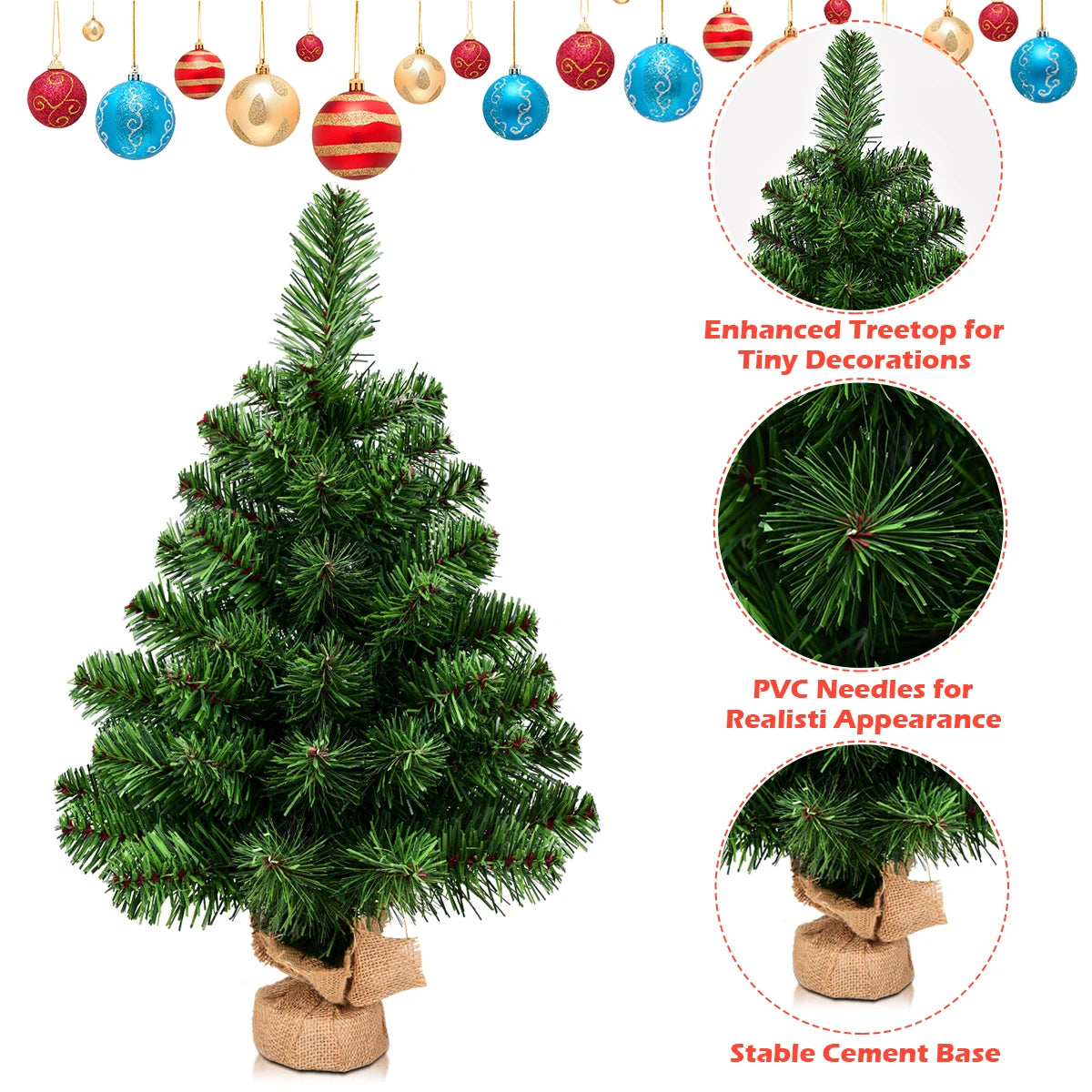 90 cm Mini Artificial Christmas Tree with Burlap Base – Table top Green Xmas Tree for Home, Office, or Festive Displays