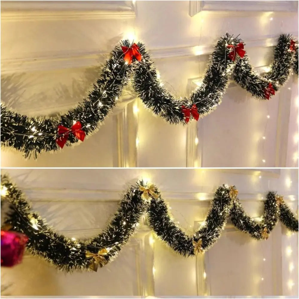 2m Green Christmas Garland with Red Ribbons | Customisable Festive Decoration for Doorways, Mantels & Stairs