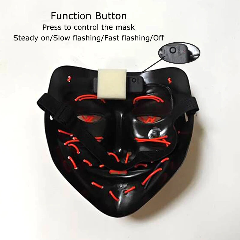 Wireless Neon LED Purge Mask – Glow-in-the-Dark Halloween Cosplay, Masquerade & Party Dress-Up Mask