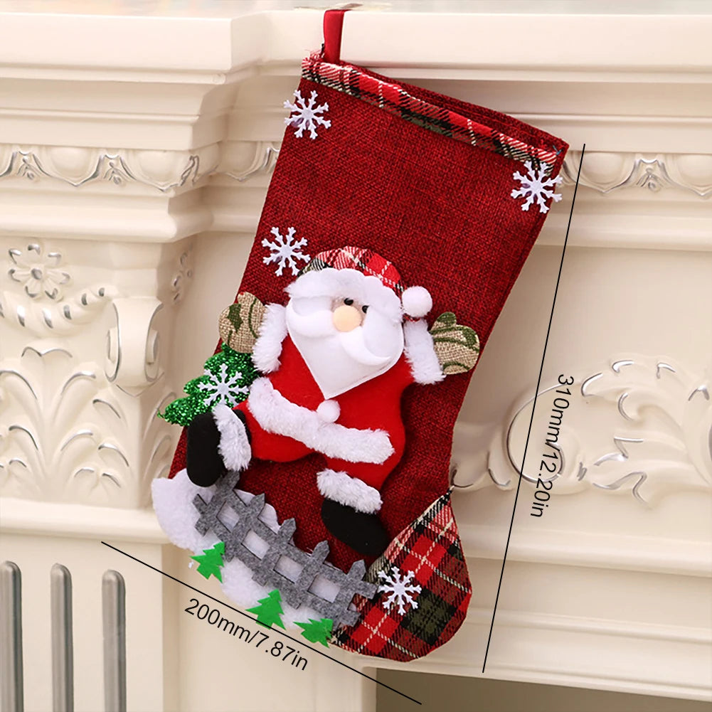 4pcs Large Christmas Stockings Set – Santa, Snowman, Bear & Elk Xmas Home Decorations