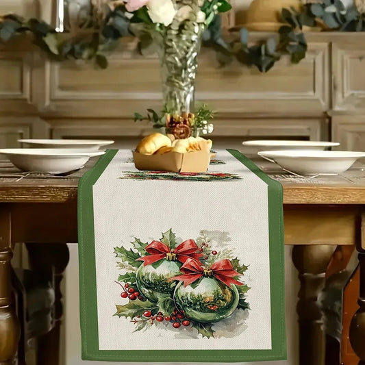 Christmas Holly Berry Tablecloth | Festive Red & Green Table Cover for Holiday Dining