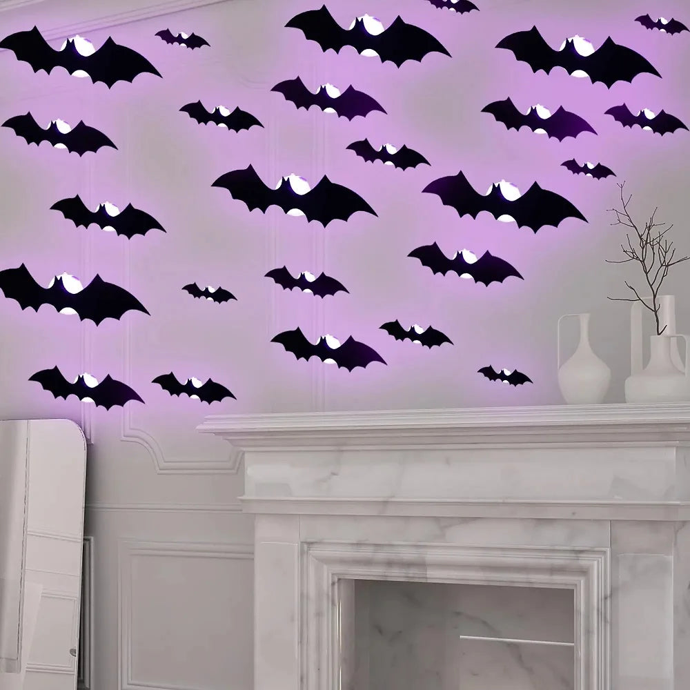 12/24PCS Halloween LED Night Light Bats – Stereoscopic Wall Decals for Party, Festival & Home Decoration