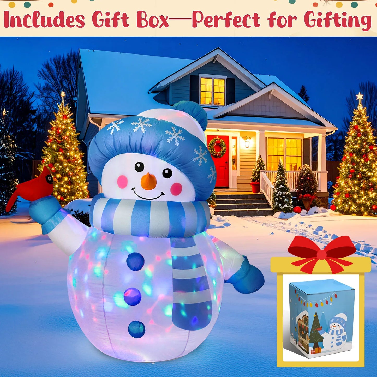 5ft Blue Snowman with Bird Inflatable | Light-Up Christmas Outdoor Decoration