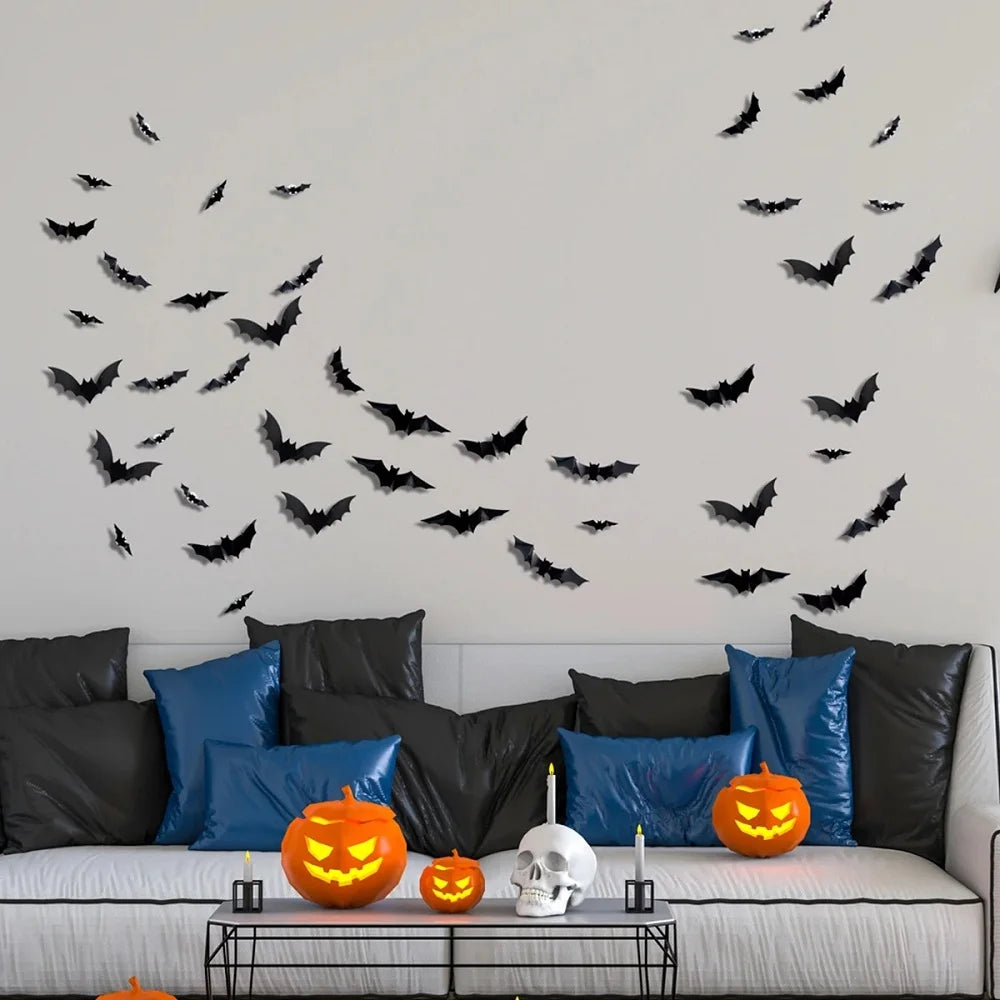 12/24PCS Halloween LED Night Light Bats – Stereoscopic Wall Decals for Party, Festival & Home Decoration