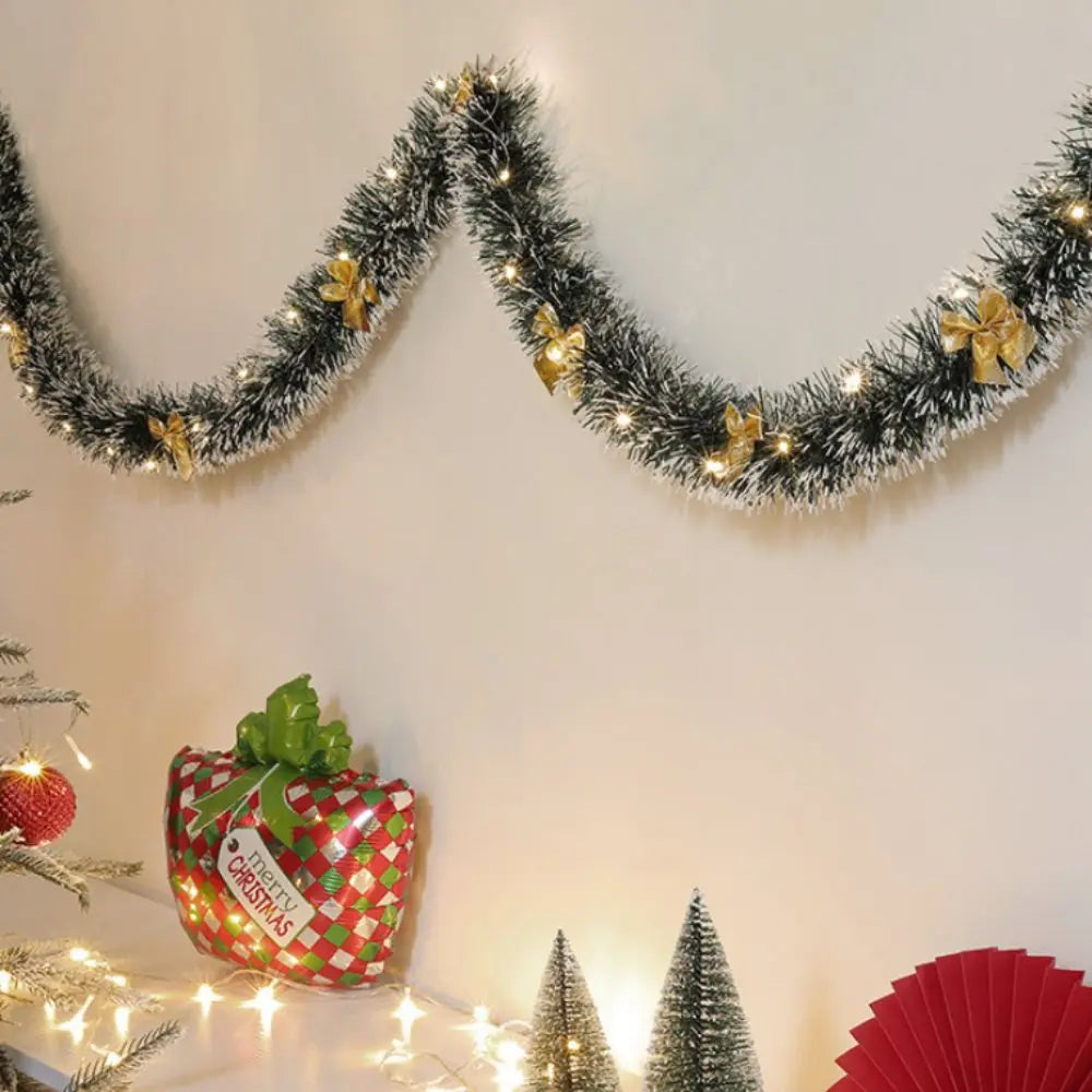 2m Green Christmas Garland with Red Ribbons | Customisable Festive Decoration for Doorways, Mantels & Stairs