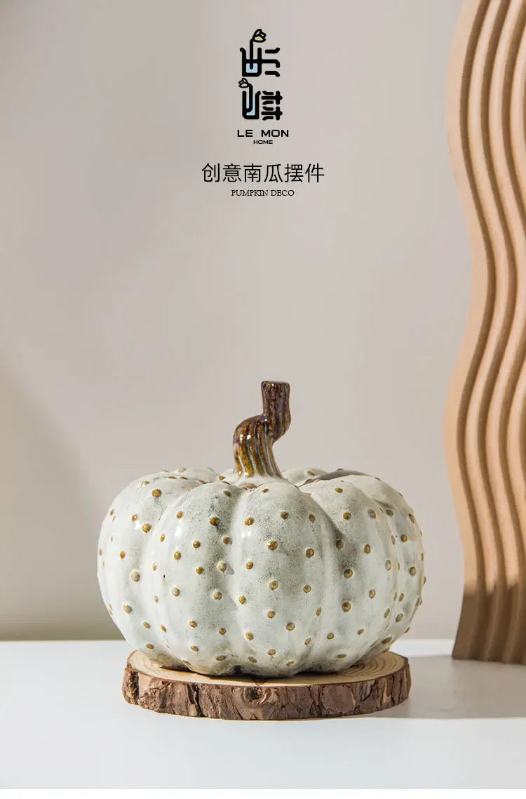 Handmade Ceramic Pumpkin Ornament – Porcelain Pumpkin Sculpture for Autumn, Halloween & Home Décor