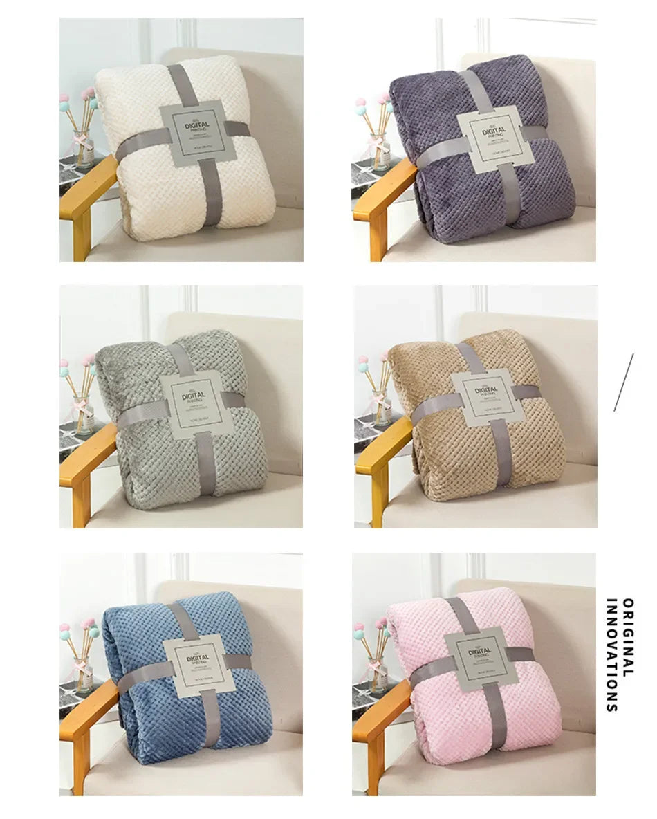 Japan-Style Coral Fleece Blanket – 300gsm Soft Fluffy Faux Fur Mink Throw, Solid & Plaid Sofa Cover & Bedspread