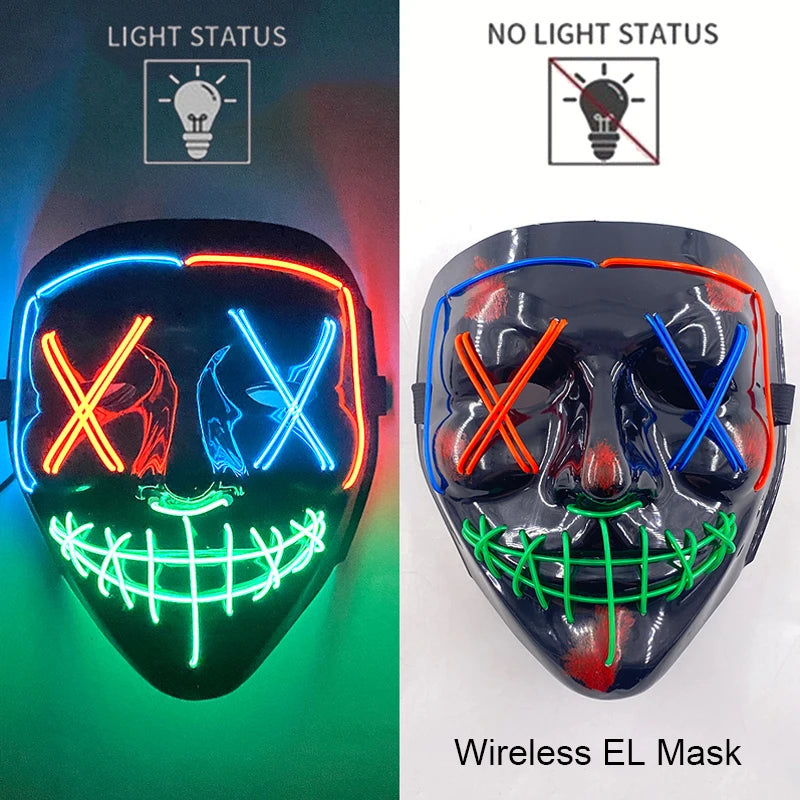 Wireless Neon LED Purge Mask – Glow-in-the-Dark Halloween Cosplay, Masquerade & Party Dress-Up Mask
