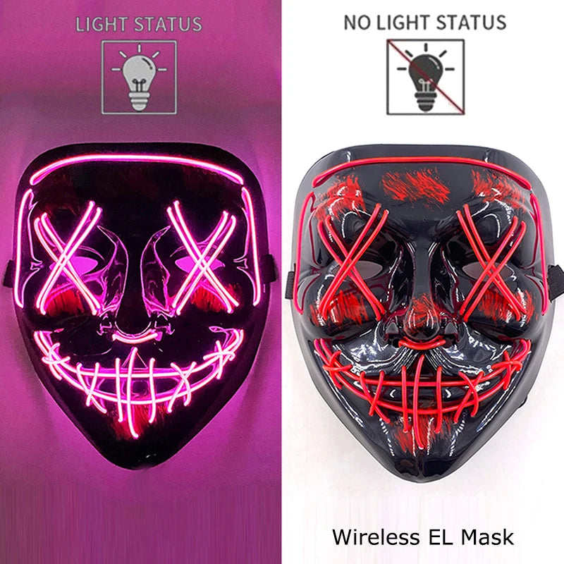 Wireless Neon LED Purge Mask – Glow-in-the-Dark Halloween Cosplay, Masquerade & Party Dress-Up Mask