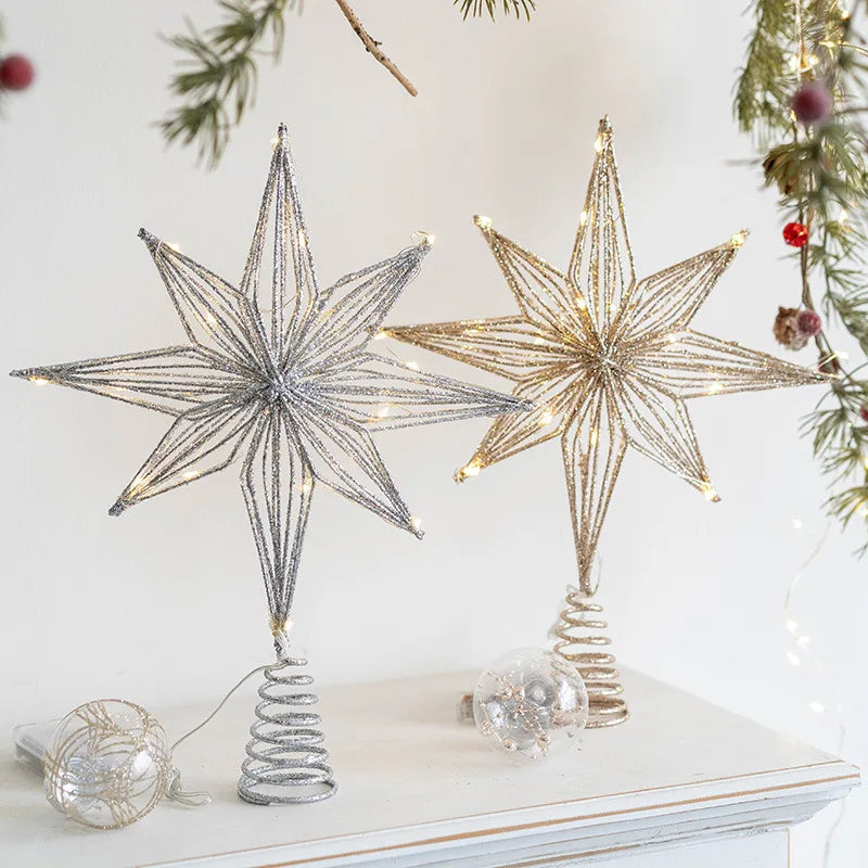 LED Light-Up Glitter Christmas Star Tree Topper – Warm White Treetop Decoration