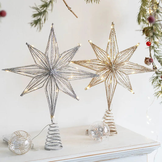 LED Light-Up Glitter Christmas Star Tree Topper – Warm White Treetop Decoration