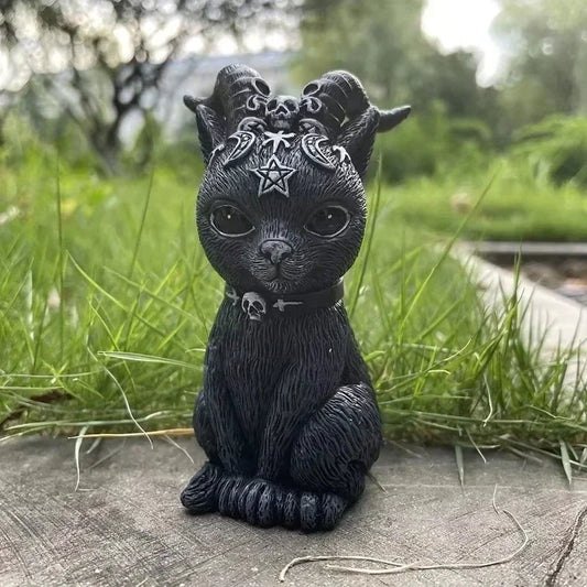 Mysterious Black Cat Statue – Hand-Painted Witch Cat Figurine, Halloween Desk & Home Décor Ornament