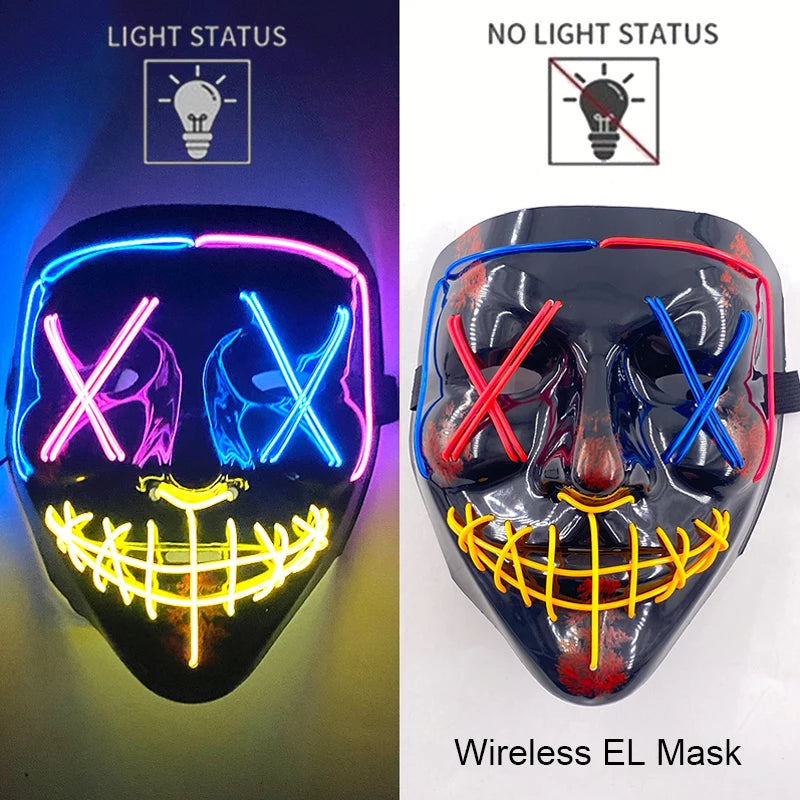 Wireless Neon LED Purge Mask – Glow-in-the-Dark Halloween Cosplay, Masquerade & Party Dress-Up Mask