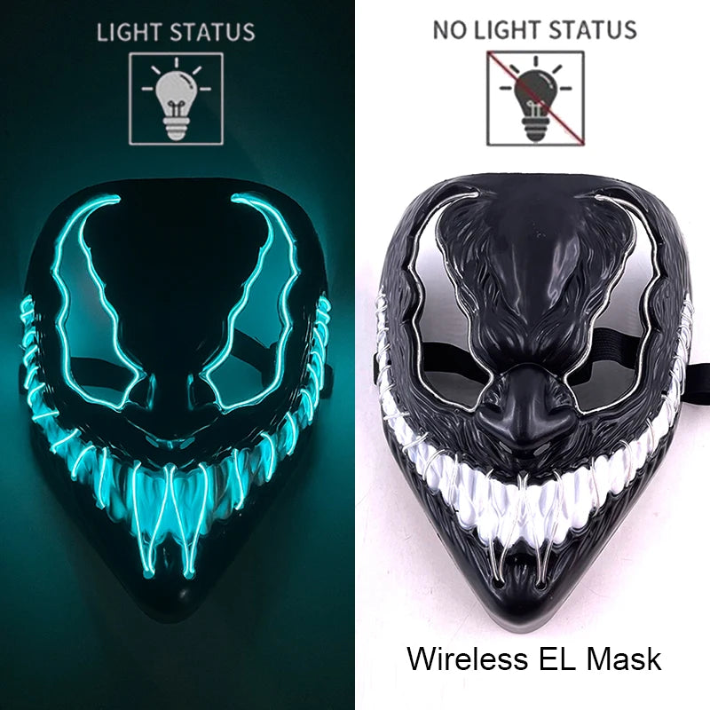 Wireless Neon LED Purge Mask – Glow-in-the-Dark Halloween Cosplay, Masquerade & Party Dress-Up Mask