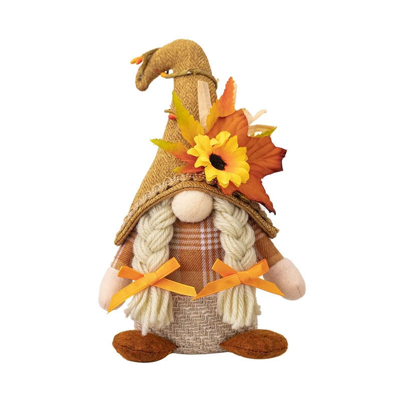 Autumn Gnome Plush Decoration – Maple Leaf & Sunflower Faceless Doll | Light-Up Fall Elf Ornament