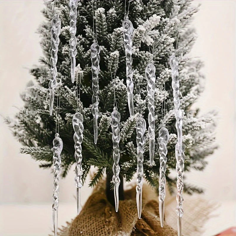 Crystal Clear Icicle Ornaments – Elegant Christmas Tree Decorations for Winter & Holiday Décor