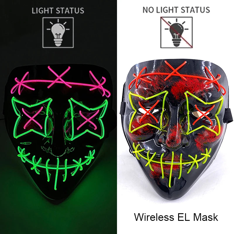 Wireless Neon LED Purge Mask – Glow-in-the-Dark Halloween Cosplay, Masquerade & Party Dress-Up Mask