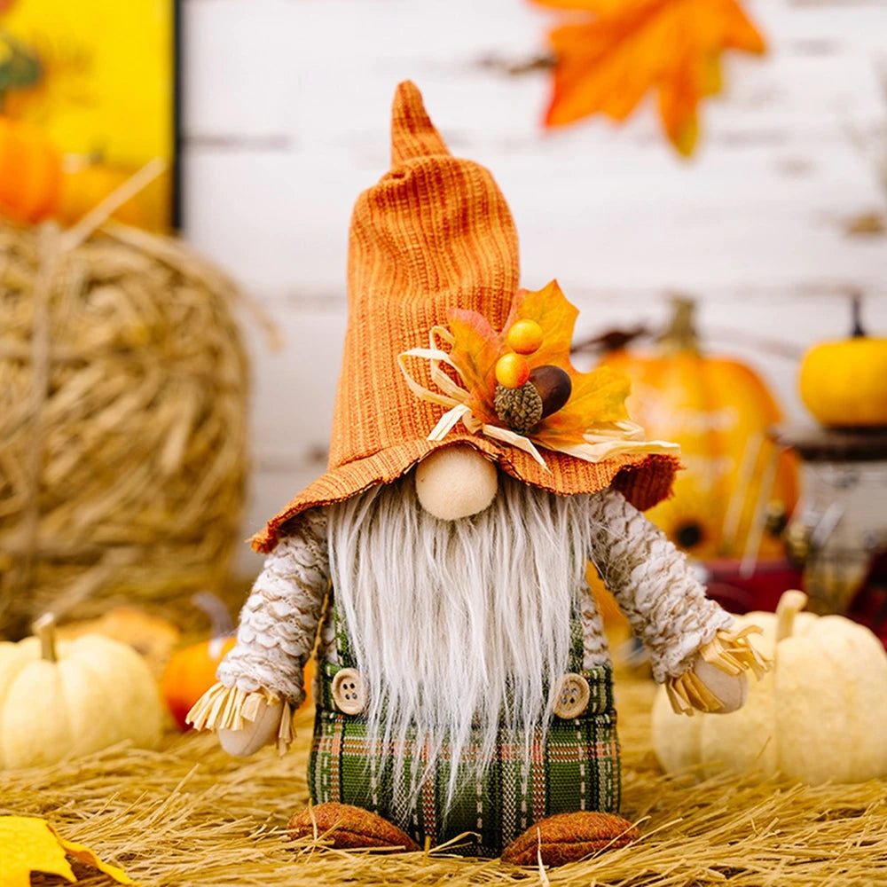 Autumn Gnome Plush Decoration – Maple Leaf & Sunflower Faceless Doll | Light-Up Fall Elf Ornament