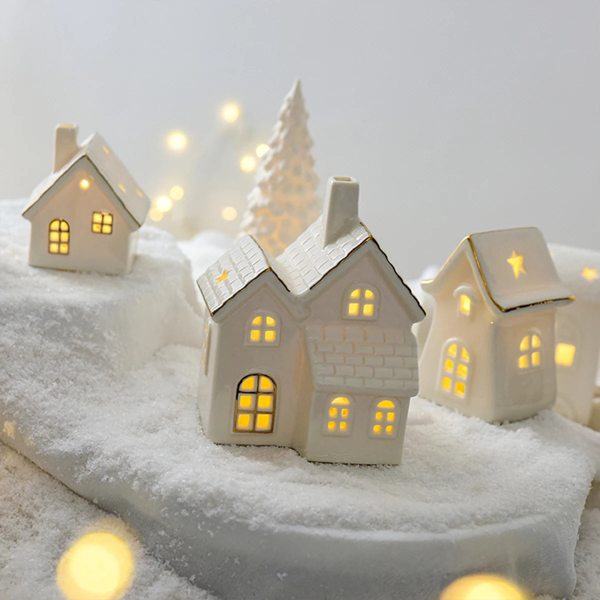 Ceramic Glowing Christmas Snow Houses | Cosy Light-Up Holiday Ornaments