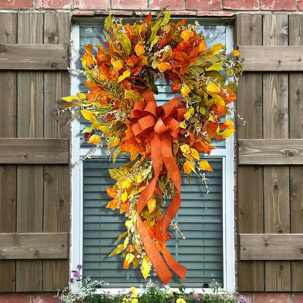Thanksgiving Maple Leaf Wreath – Hanging Front Door, Wall, Home & Restaurant Fall Decoration