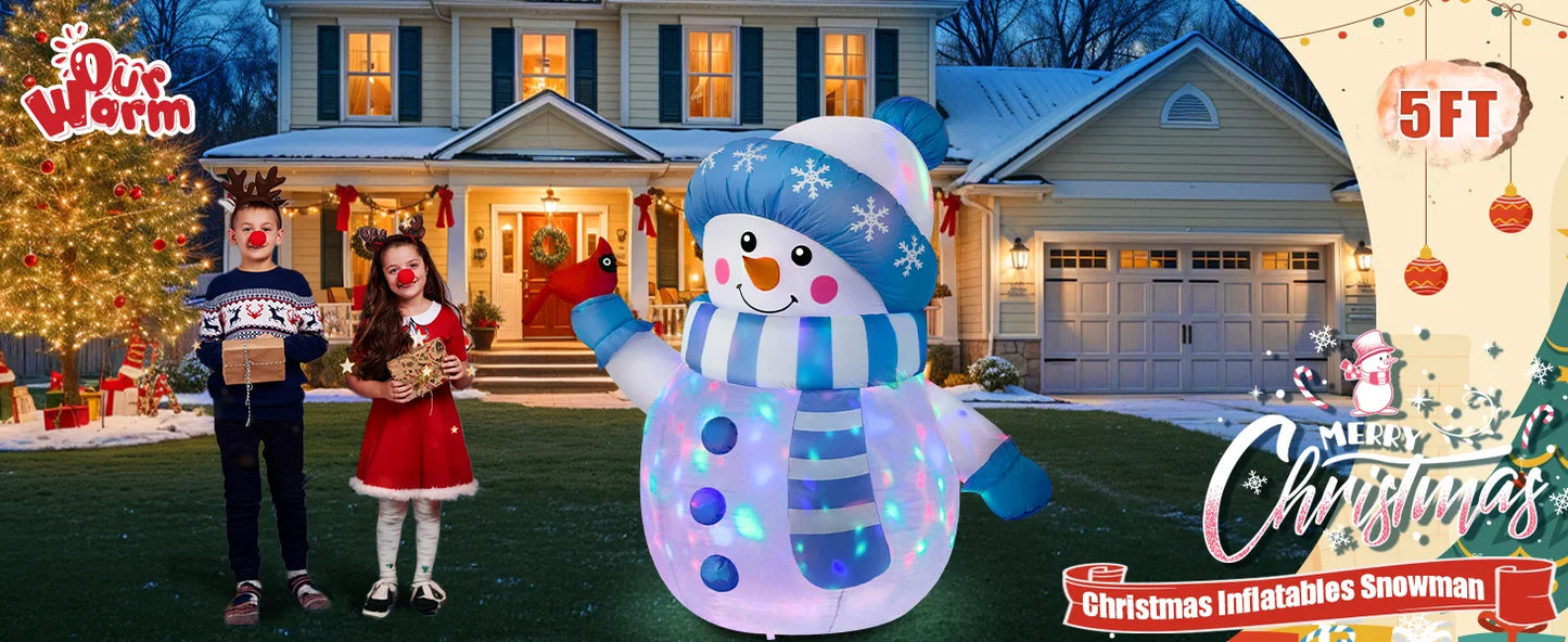 5ft Blue Snowman with Bird Inflatable | Light-Up Christmas Outdoor Decoration