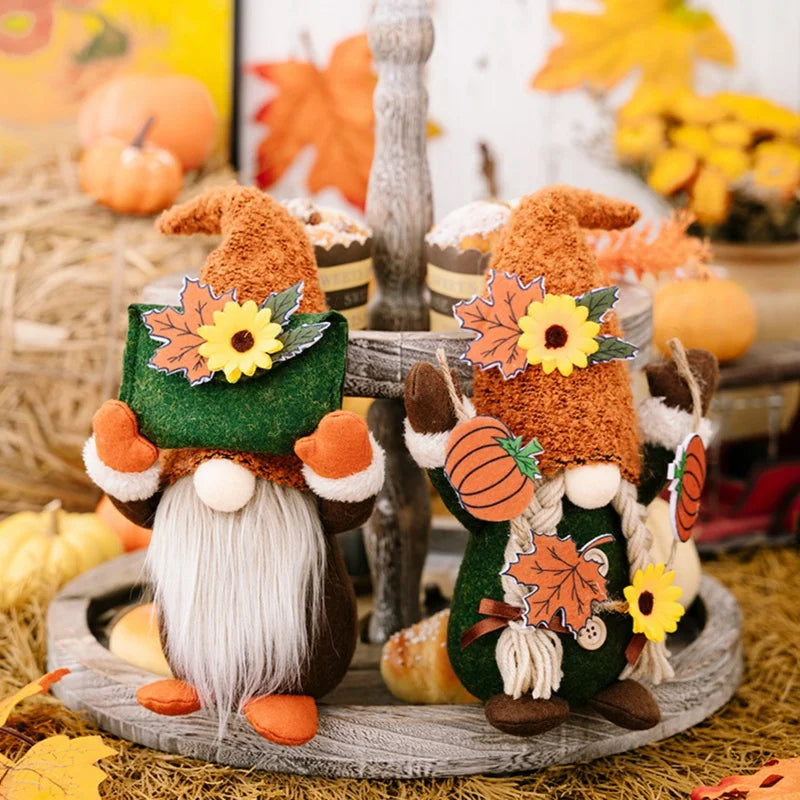 Autumn Gnome Plush Decoration – Maple Leaf & Sunflower Faceless Doll | Light-Up Fall Elf Ornament