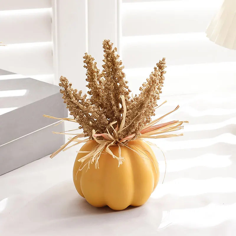 1PC Artificial Pumpkin Decoration with Foam Beads & Raffia Grass – Autumn Harvest Home, Office & Halloween Display Ornament