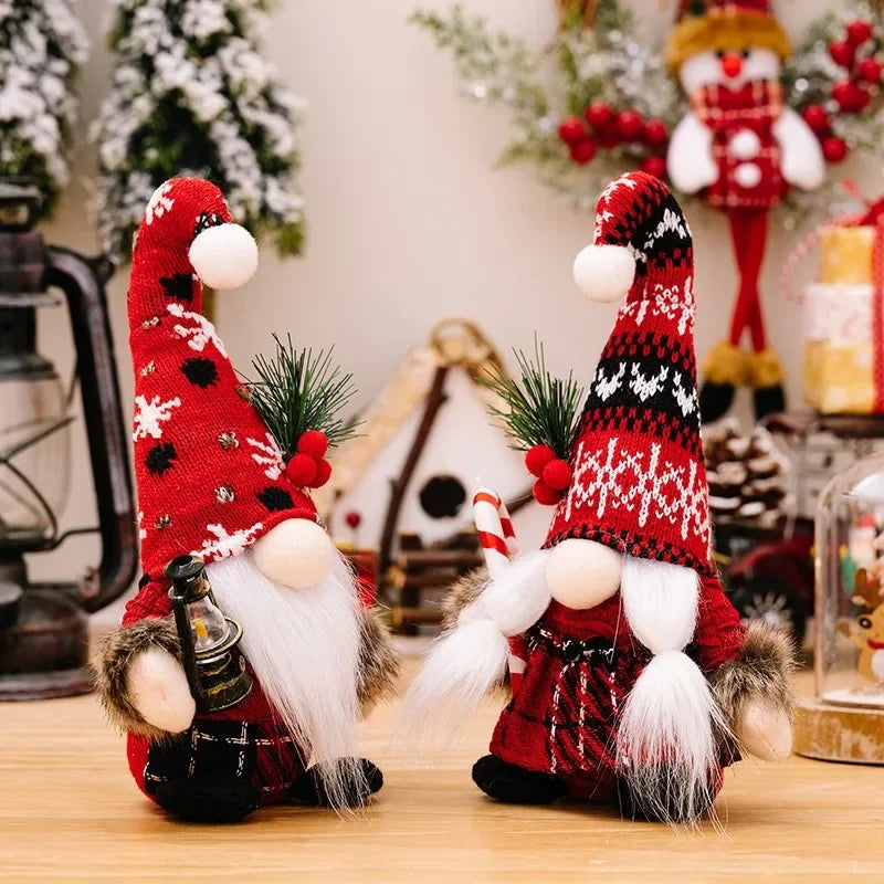 2pcs Santa Claus & Gnome Ornaments – Christmas Couple Doll Decorations for Home