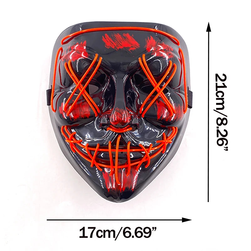Wireless Neon LED Purge Mask – Glow-in-the-Dark Halloween Cosplay, Masquerade & Party Dress-Up Mask