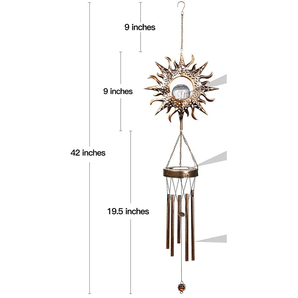 Solar Metal Wind Chimes – Moon, Sun & Stars Design, Waterproof Outdoor Glowing Wind Bells for Garden, Patio & Home Décor