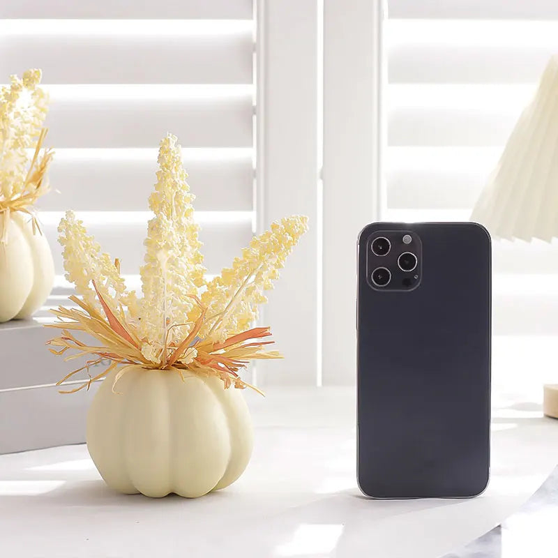 1PC Artificial Pumpkin Decoration with Foam Beads & Raffia Grass – Autumn Harvest Home, Office & Halloween Display Ornament