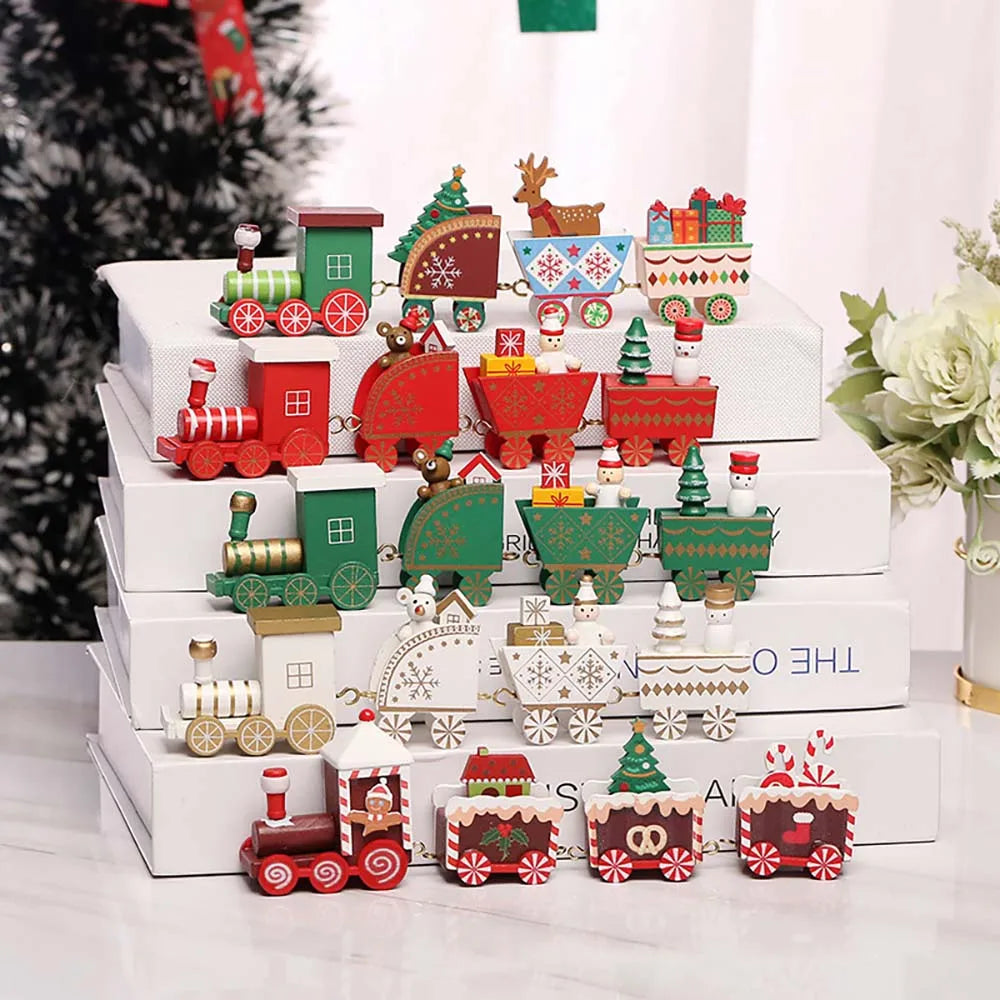 Christmas Wooden Train Ornament – Festive Moving Train Decoration for Home, Mantel or Table Display