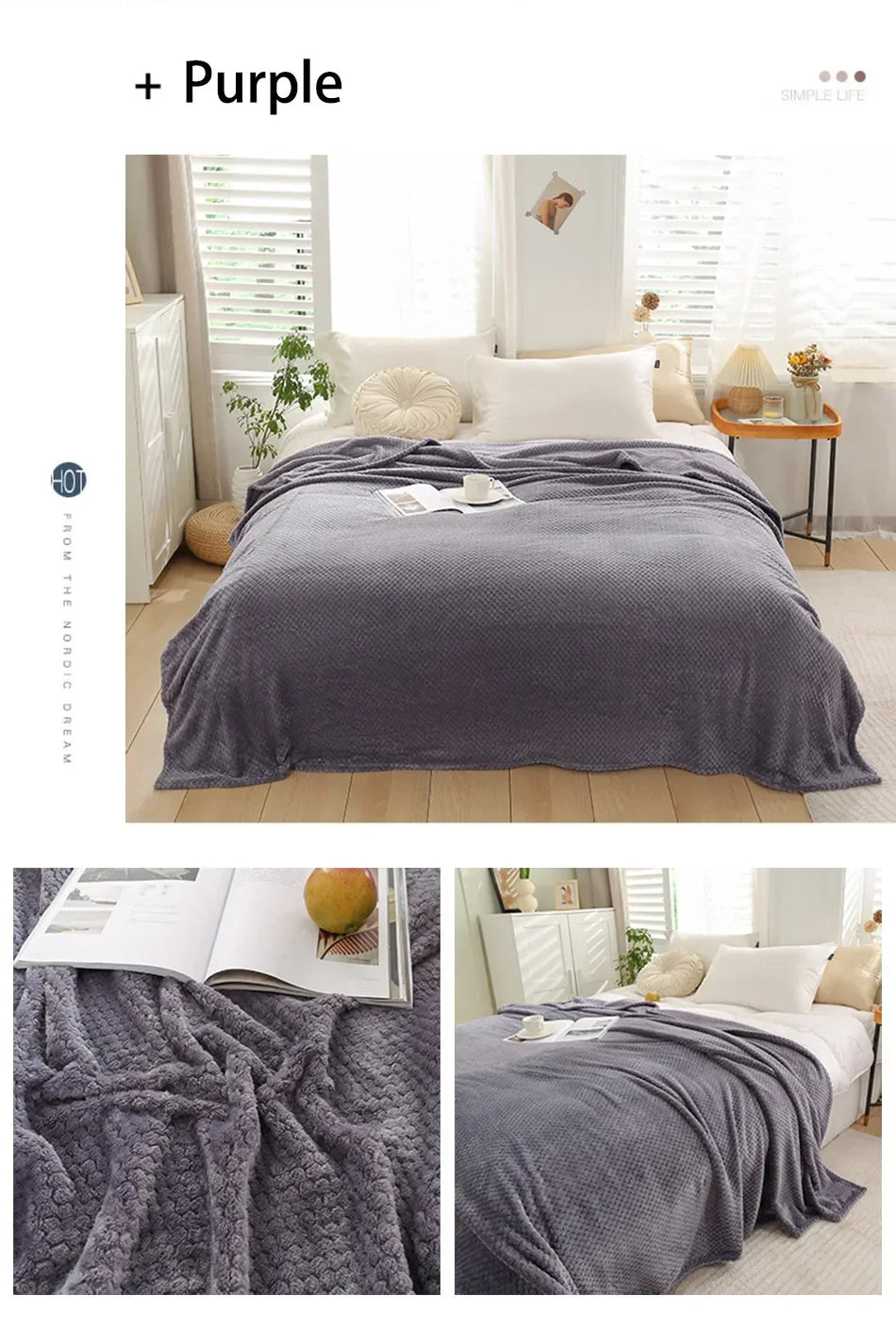 Japan-Style Coral Fleece Blanket – 300gsm Soft Fluffy Faux Fur Mink Throw, Solid & Plaid Sofa Cover & Bedspread