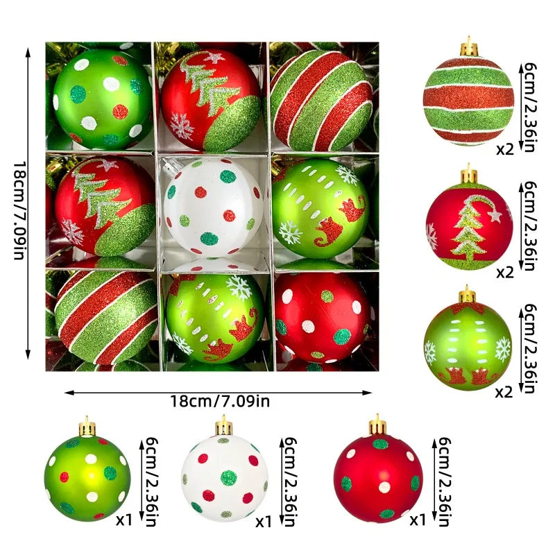 Set of 9/12/34 Grinch-Inspired Christmas Baubles – Green Painted Ornaments for Tree & Home Festive Décor