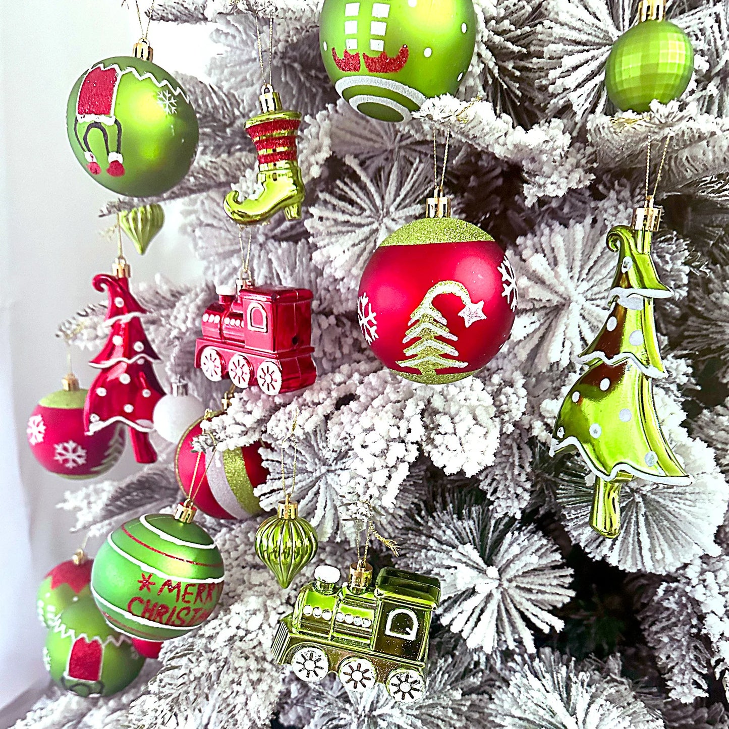 Set of 9/12/34 Grinch-Inspired Christmas Baubles – Green Painted Ornaments for Tree & Home Festive Décor