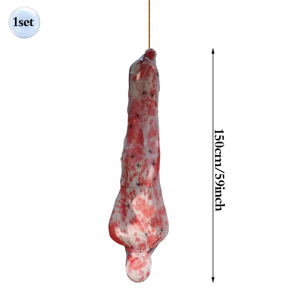 59-Inch Hanging Halloween Corpse Prop – Creepy Bloody Body Bag Decoration for Haunted Houses, Yards & Outdoor Horror Displays