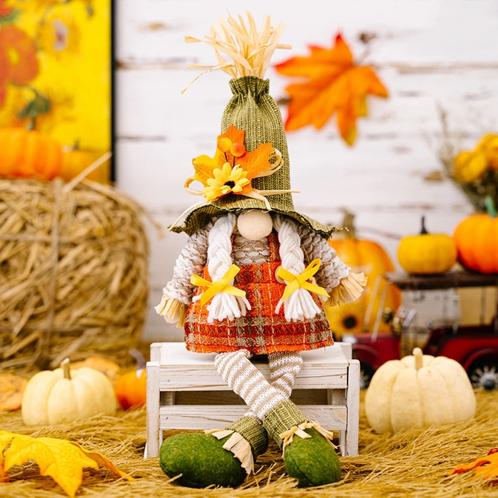 Autumn Gnome Plush Decoration – Maple Leaf & Sunflower Faceless Doll | Light-Up Fall Elf Ornament