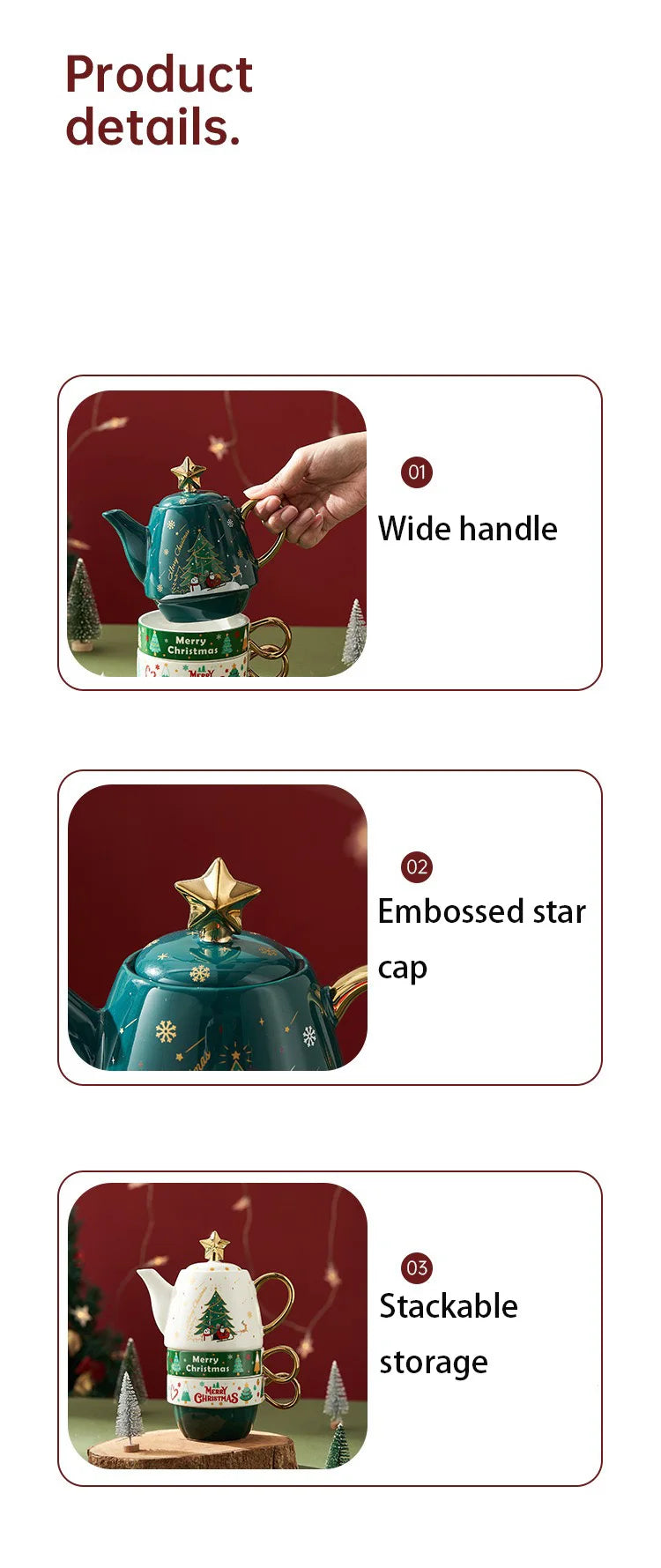 Christmas Ceramic Teapot & Teacup Set – Santa Claus or Elk Design with Gift Box
