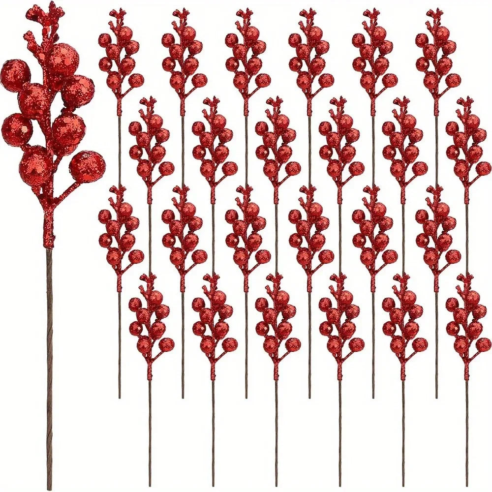 Artificial Berry Bouquet Ornaments – Set of 10 Christmas Tree Decorations