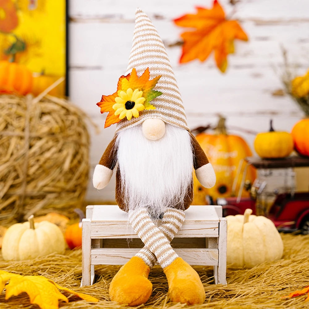 Autumn Gnome Plush Decoration – Maple Leaf & Sunflower Faceless Doll | Light-Up Fall Elf Ornament
