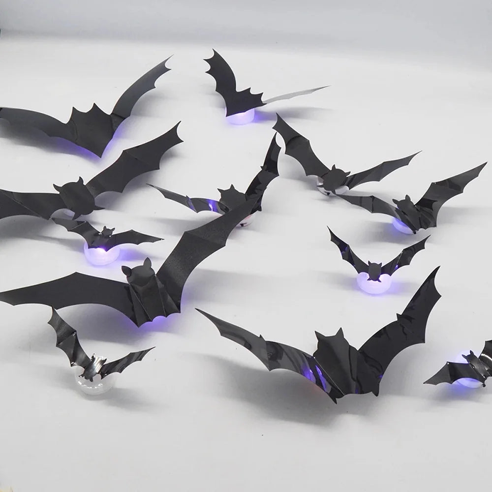12/24PCS Halloween LED Night Light Bats – Stereoscopic Wall Decals for Party, Festival & Home Decoration