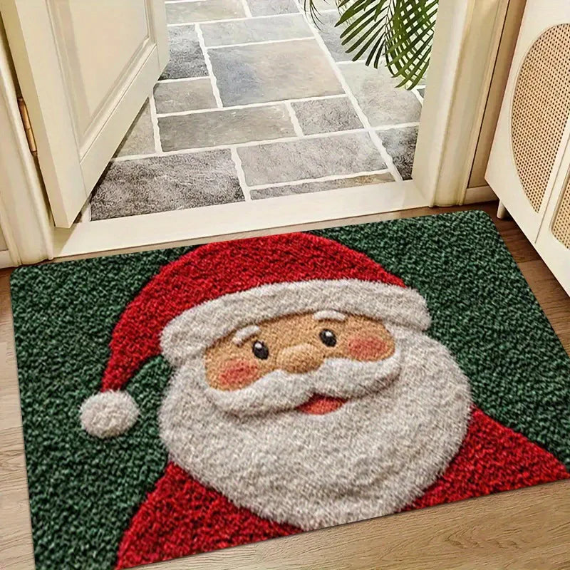 Red Santa & Gingerbread Christmas Doormat – Festive Holiday Welcome Mat for Indoor or Outdoor Use