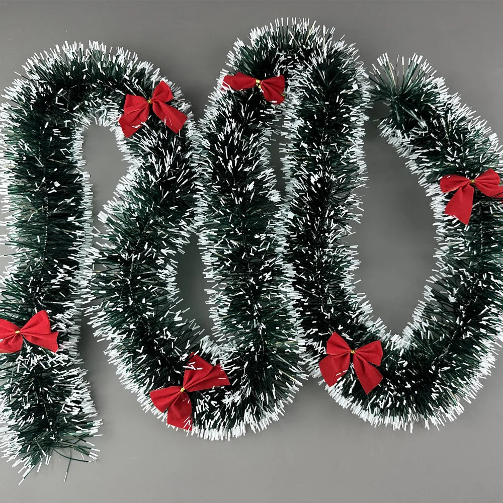 2m Green Christmas Garland with Red Ribbons | Customisable Festive Decoration for Doorways, Mantels & Stairs
